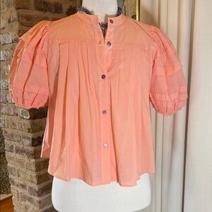 Olivaceous Peach Button-Up Puff Sleeve Top